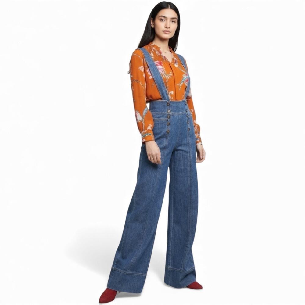 Anthropologie Pilco And Press Denim Wide-Leg Suspender Jeans